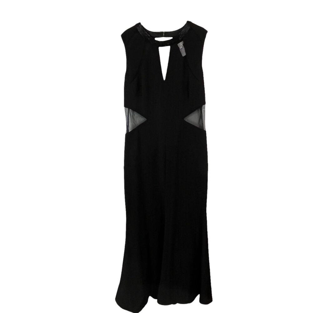 Cache Morticia Addams Evening Gown Vtg 90s Black Floor Length Mesh Cutouts SZ 14
